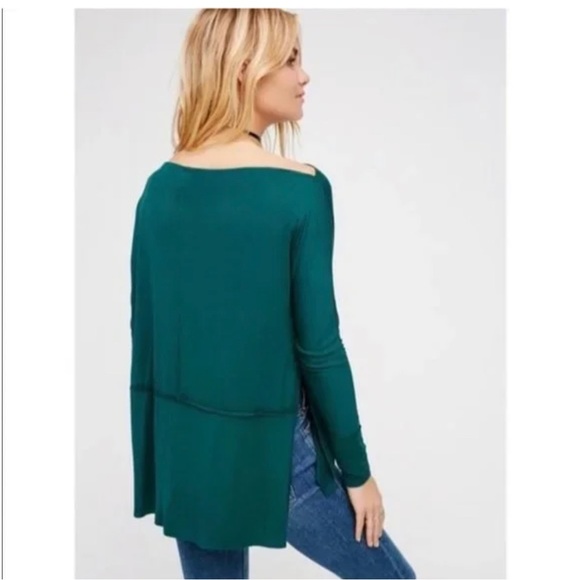 Free People We The Free Luna Green Side Slit Long Sleeve Tee - Picture 3 of 5